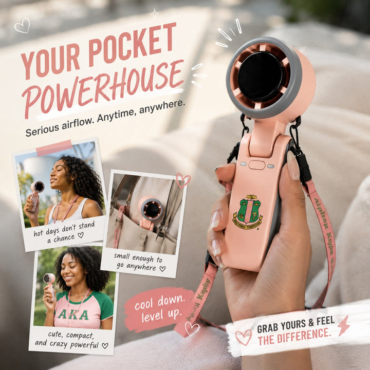 AKA High-Powered Foldable Handheld Fan with Lanyard – Pink