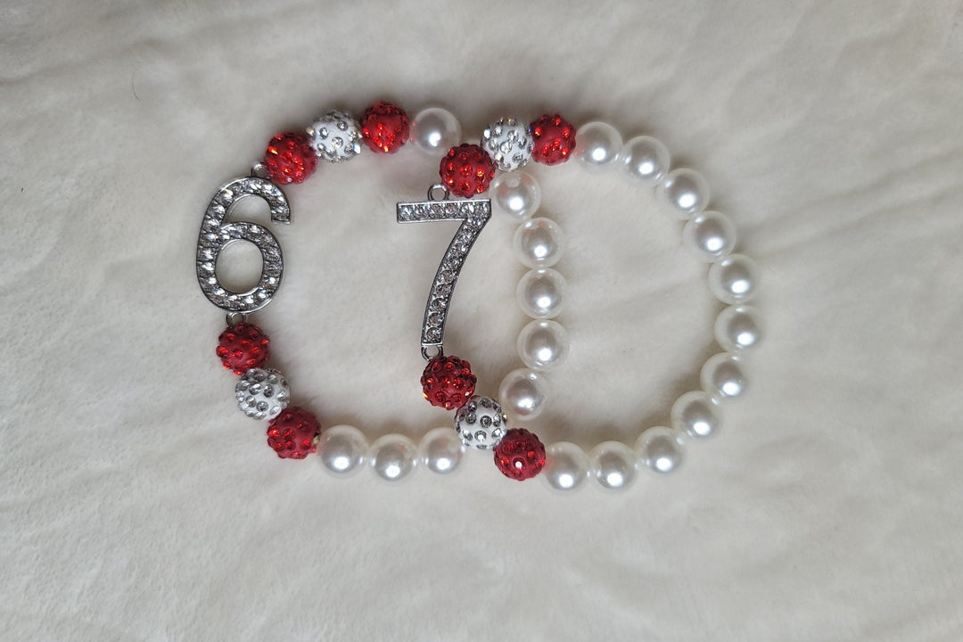 Crimson and Cream Line Number Bracelet