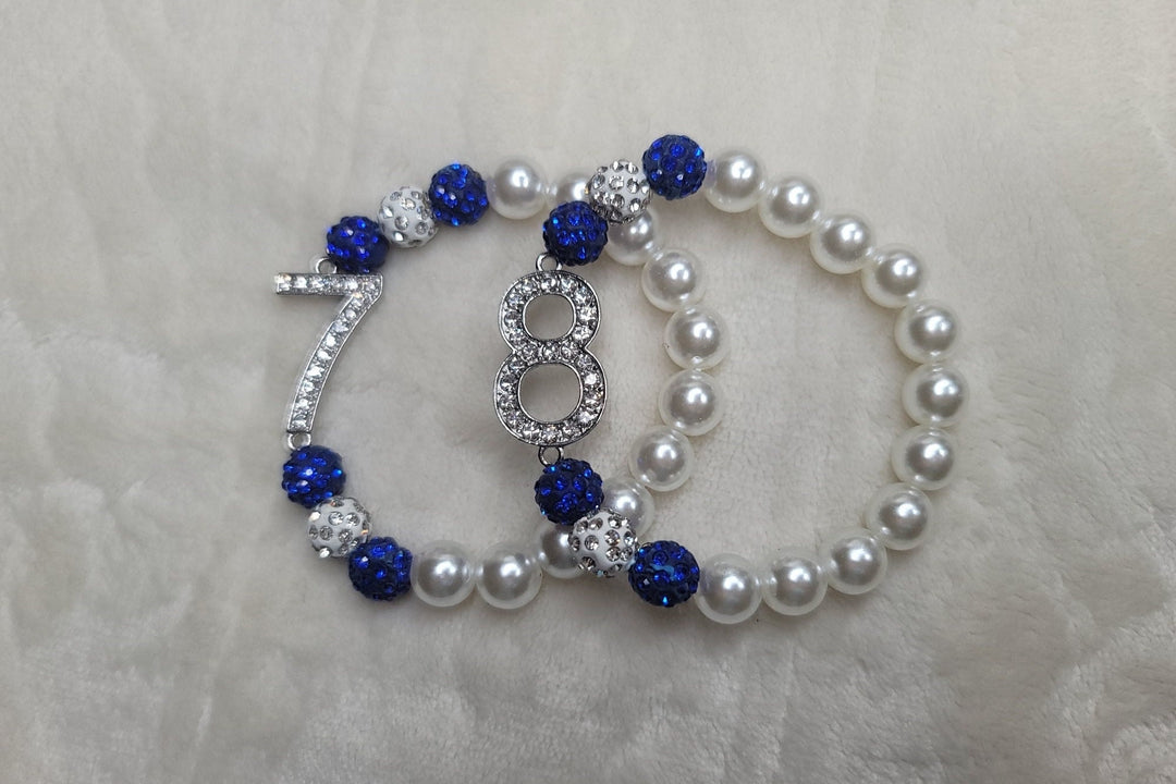 Zeta Phi Beta | Blue and White Line Number Bracelet