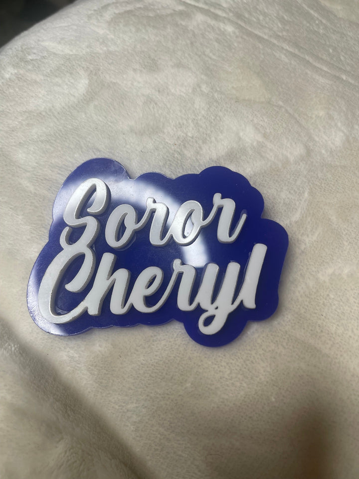 Soror Pin | Custom Name Badge | Sorority Pin | Royal Blue and Pure White Sorority Pin | Zeta Phi Beta Gift