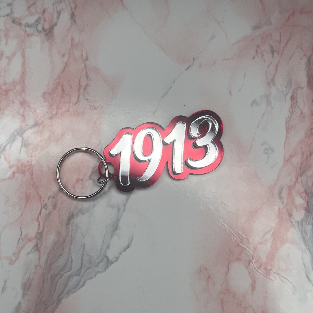 1913 Keychain | Red and White Keychain | Crimson and Cream Sorority Charm | Delta Sigma Theta Gift