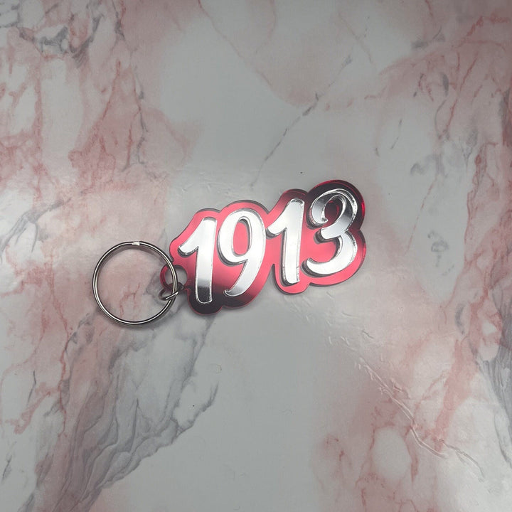 1913 Keychain | Red and White Keychain | Crimson and Cream Sorority Charm | Delta Sigma Theta Gift