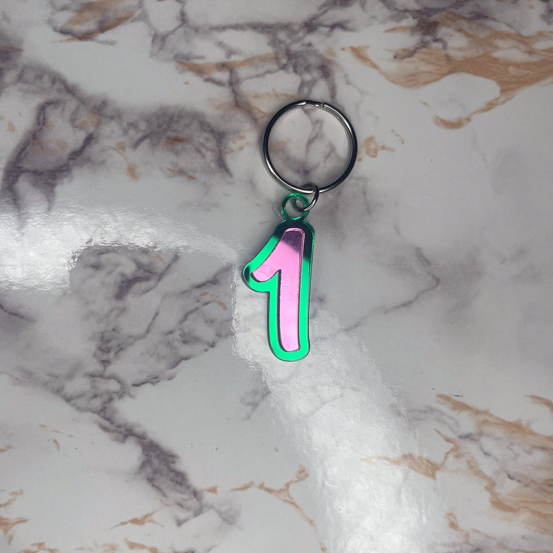 Line Number Keychain | Pink and Green Keychain | Sorority Keychain | Personalized Line Number
