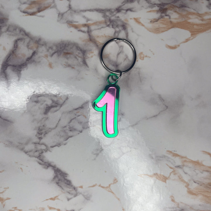 Line Number Keychain | Pink and Green Keychain | Sorority Keychain | Personalized Line Number