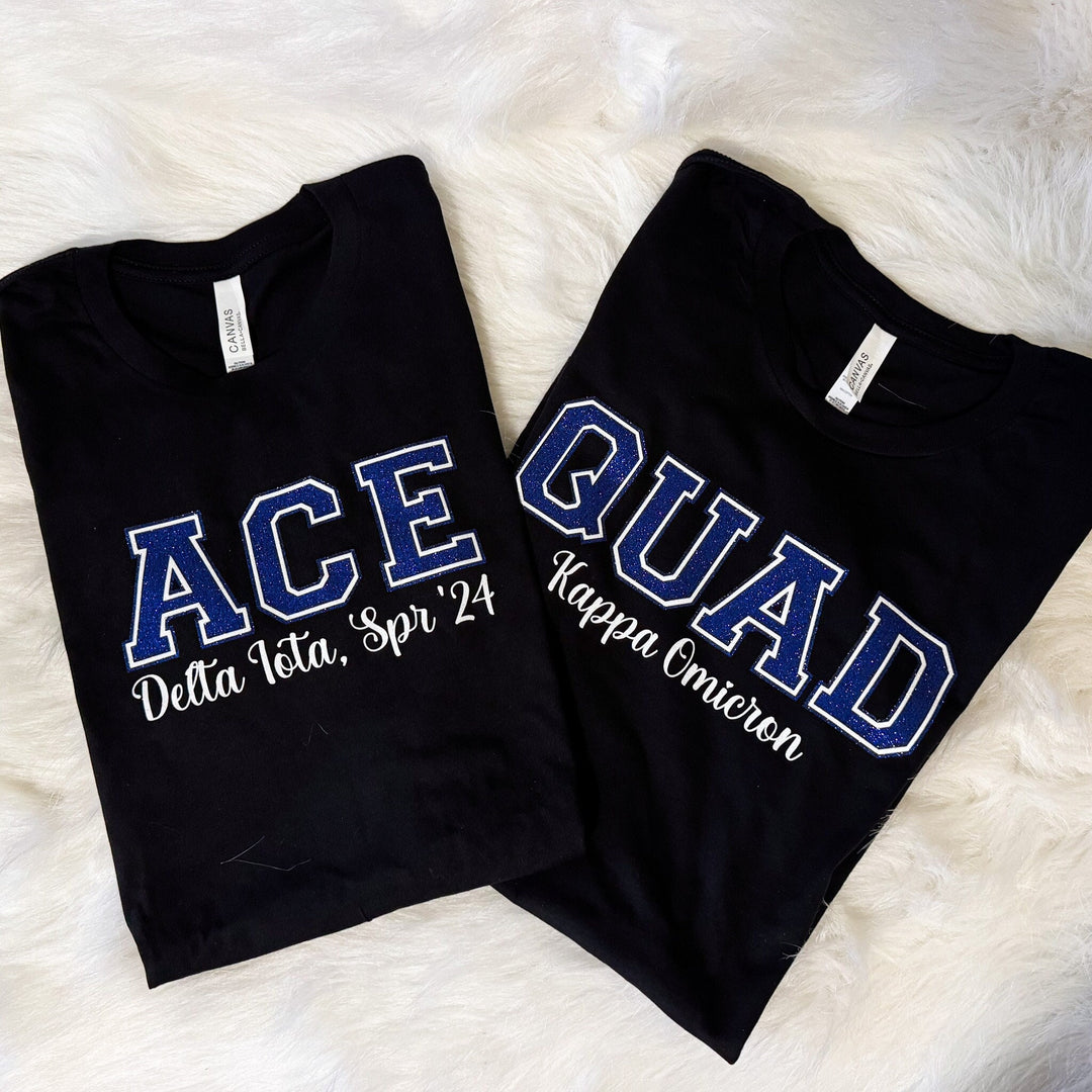 Blue and White Short-Sleeve Line Number and Chapter Shirt | Blue and White glitter Line Number Short-Sleeve
