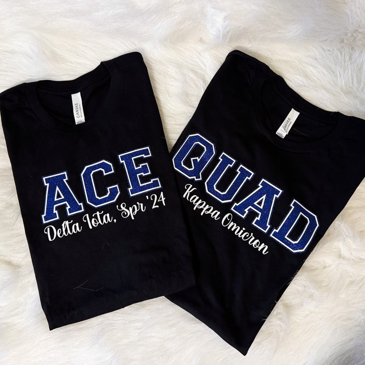 Blue and White Short-Sleeve Line Number and Chapter Shirt | Blue and White glitter Line Number Short-Sleeve