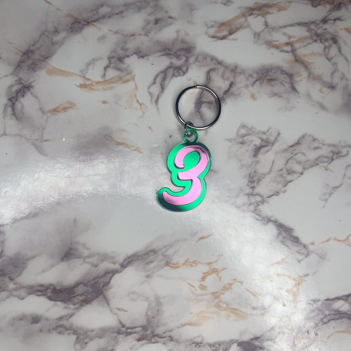 Line Number Keychain | Pink and Green Keychain | Sorority Keychain | Personalized Line Number