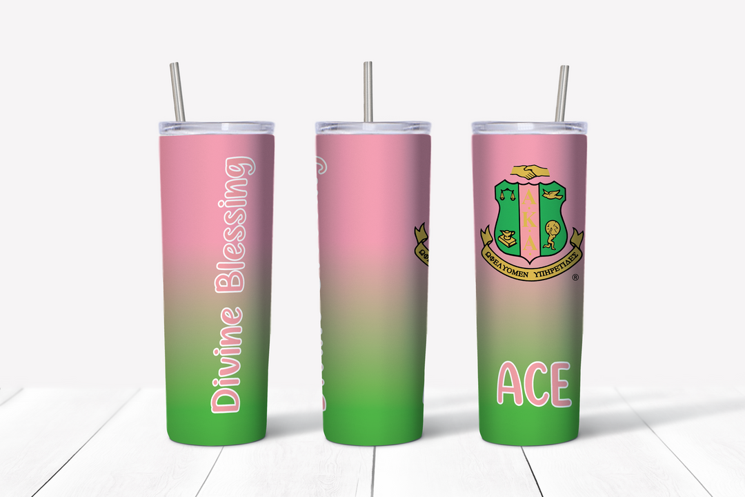 Custom Alpha Kappa Alpha Insulated Tumbler with Personalized Line Name and Official AKA Shield